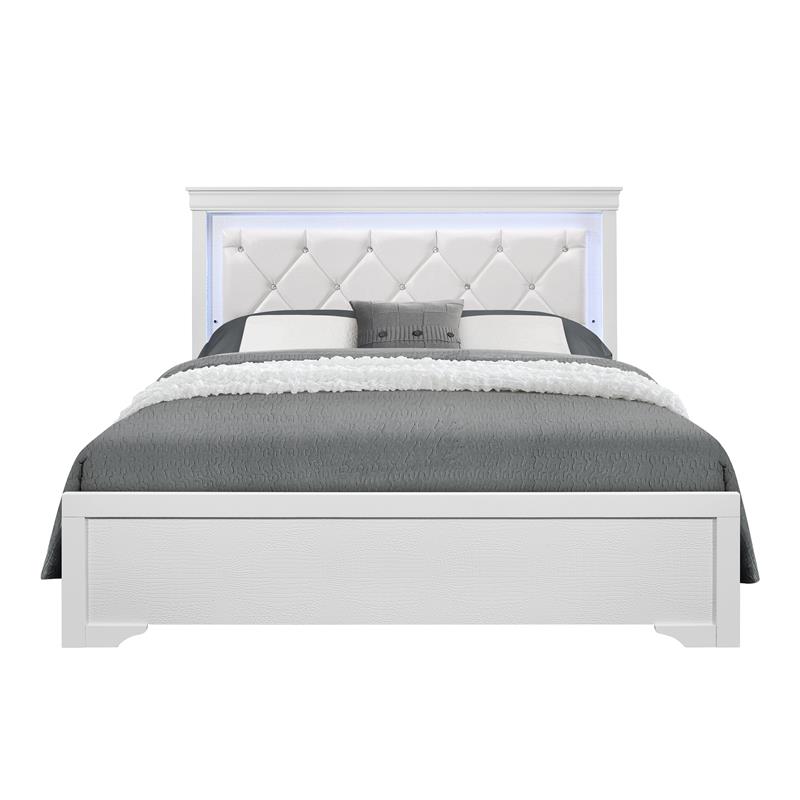 Pemberly Row Contemporary Metallic White Full Bed w/ LED Light
