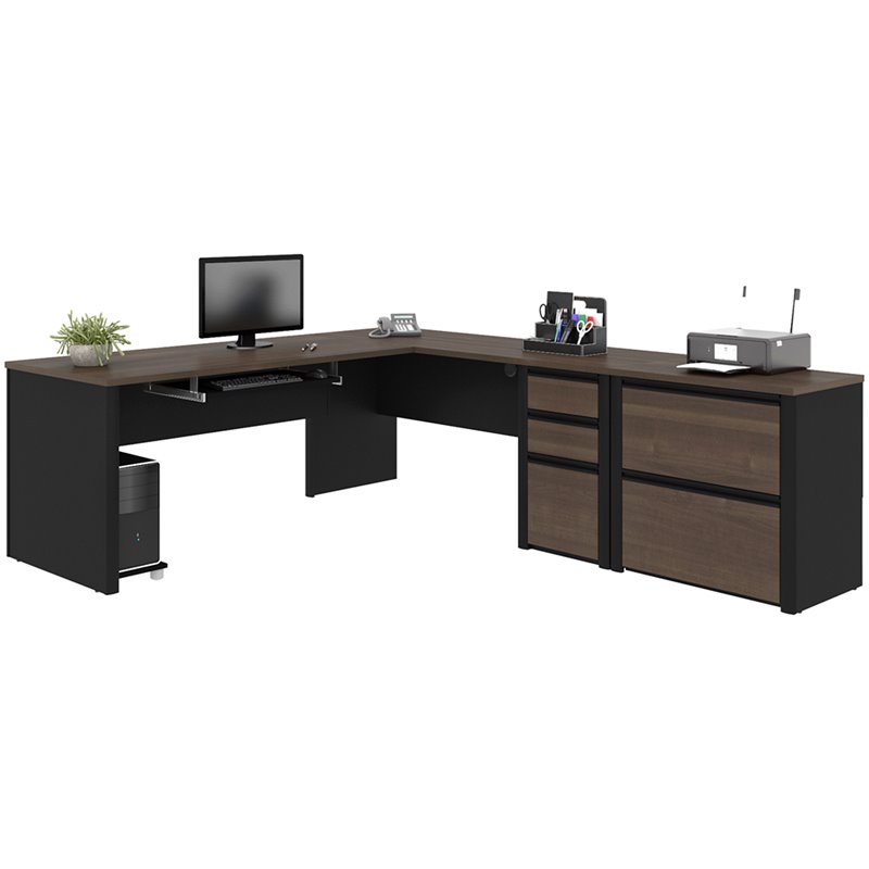 Pemberly Row 5 Piece L Shaped Office Set in Antigua and Black
