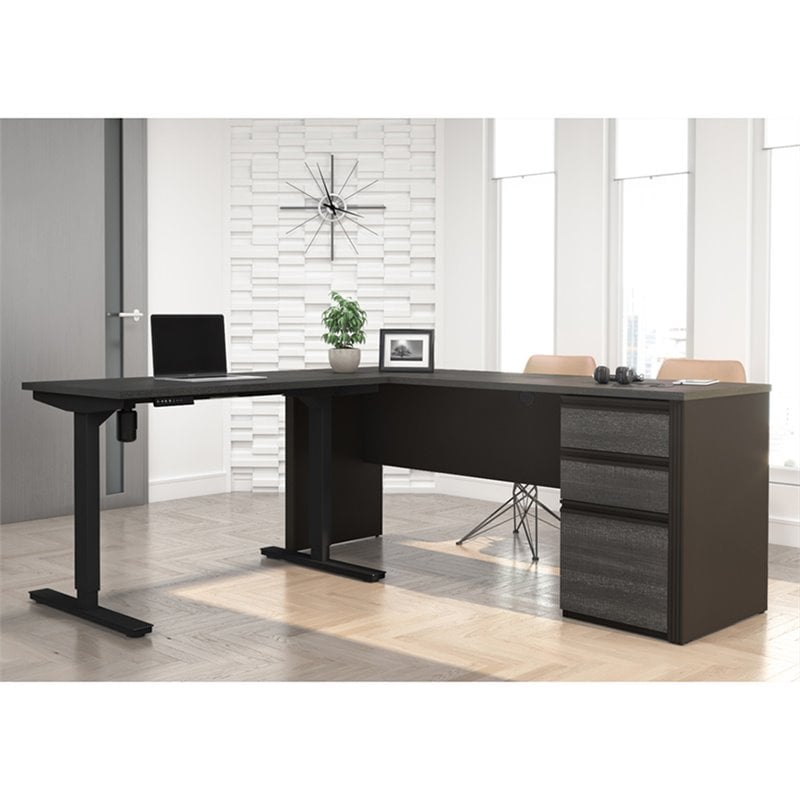 Pemberly Row 3 Piece Standing Desk Set in Bark Gray and Slate