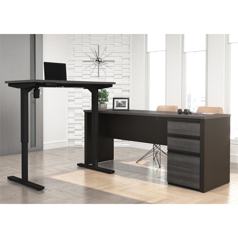 Pemberly Row 3 Piece Standing Desk Set in Bark Gray and Slate