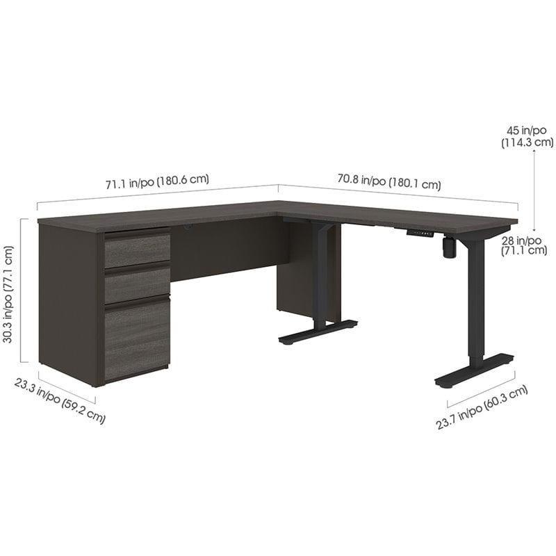 Pemberly Row 3 Piece Standing Desk Set in Bark Gray and Slate