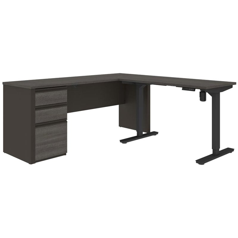 Pemberly Row 3 Piece Standing Desk Set in Bark Gray and Slate