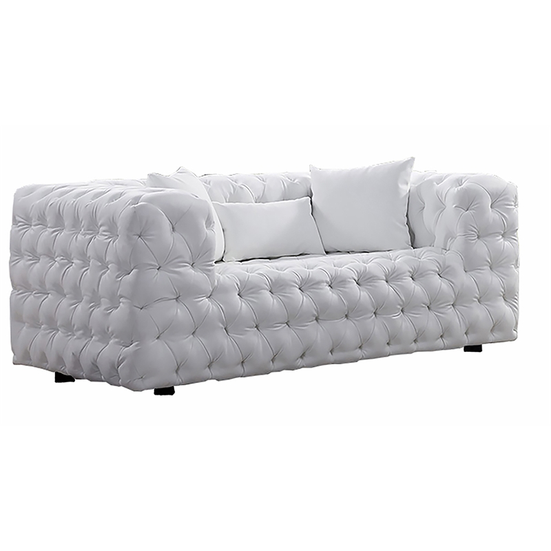 Pemberly Row Contemporary Faux Leather Tufted Loveseat in White