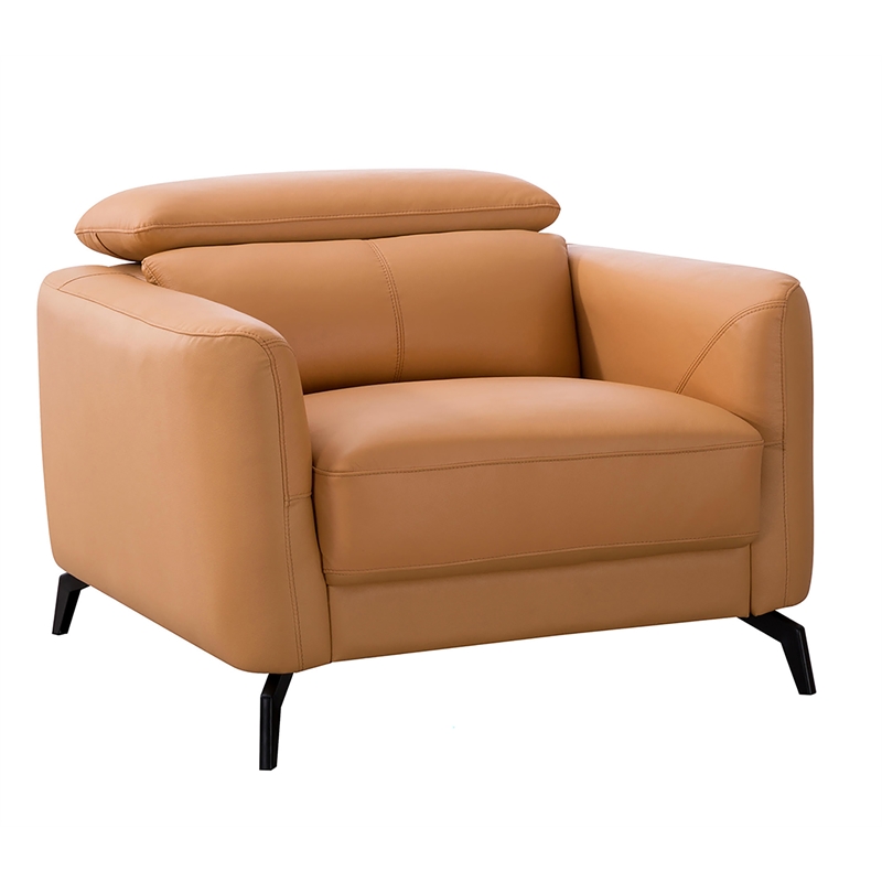 Pemberly Row Contemporary Genuine Leather Accent Chair in Yellow