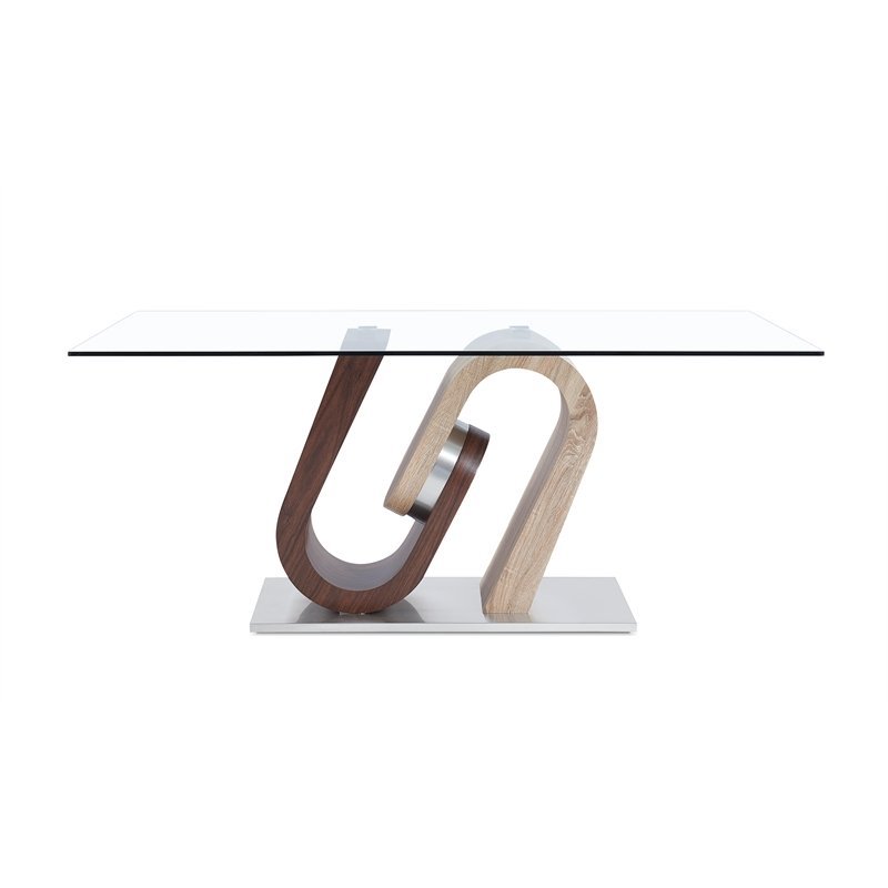 Pemberly Row Modern Glass Top Dining Table with Oak And Walnut