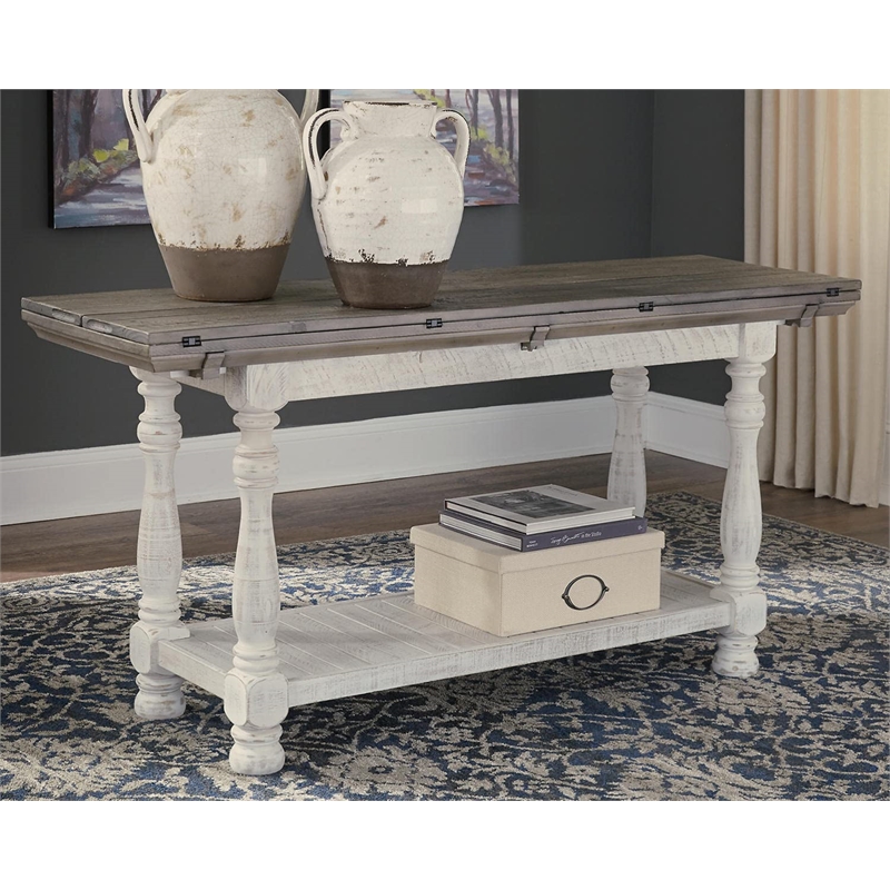 Pemberly Row Modern Flip Top Console Table in Gray and White