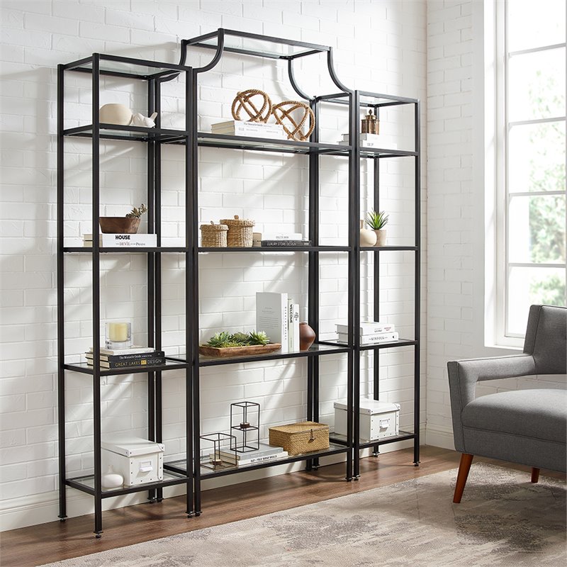 Pemberly Row 3Pc Metal Etagere Bookcase Set in Oil Rubbed Bronze