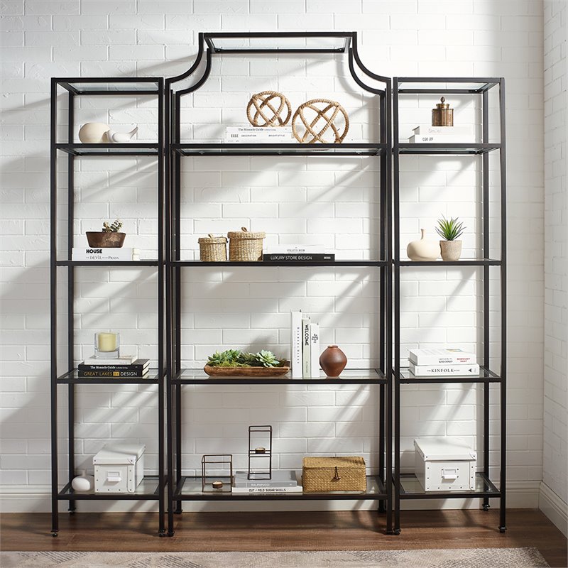 Pemberly Row 3Pc Metal Etagere Bookcase Set in Oil Rubbed Bronze