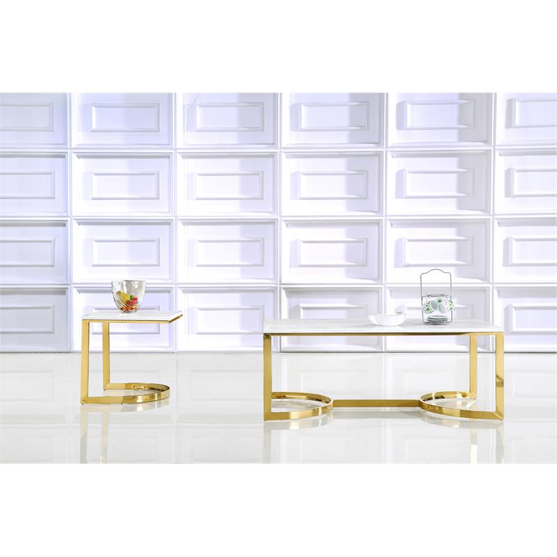 Pemberly Row Modern / Contemporary Stone Coffee Table in Gold
