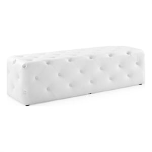 Pemberly Row 60&quot Tufted Button Entryway Faux Leather Bench in White
