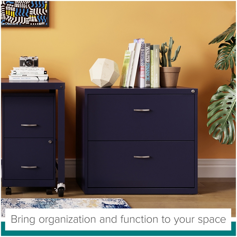 Pemberly Row Lateral Metal Filing Cabinet 30 in. Wide 2 Drawer Navy