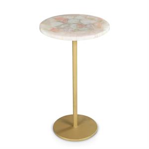Pemberly Row Round Agate Top and Brass Metal Base Chairside Table