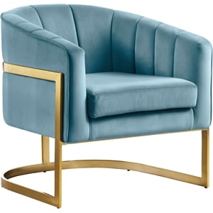 Pemberly Row Aqua Velvet Accent Chair with Stainless Steel Base