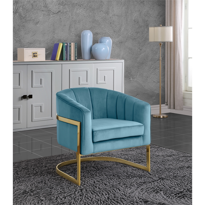 Pemberly Row Aqua Velvet Accent Chair with Stainless Steel Base