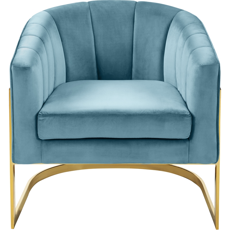 Pemberly Row Aqua Velvet Accent Chair with Stainless Steel Base