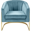 Pemberly Row Aqua Velvet Accent Chair with Stainless Steel Base