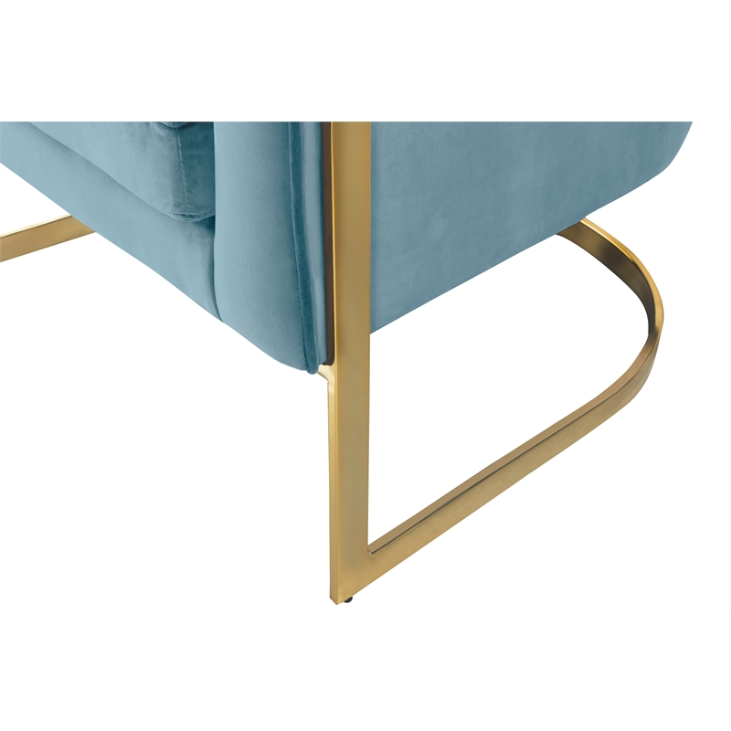 Pemberly Row Aqua Velvet Accent Chair with Stainless Steel Base