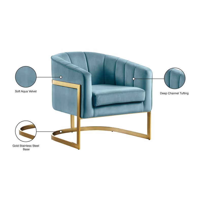 Pemberly Row Aqua Velvet Accent Chair with Stainless Steel Base