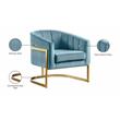 Pemberly Row Aqua Velvet Accent Chair with Stainless Steel Base