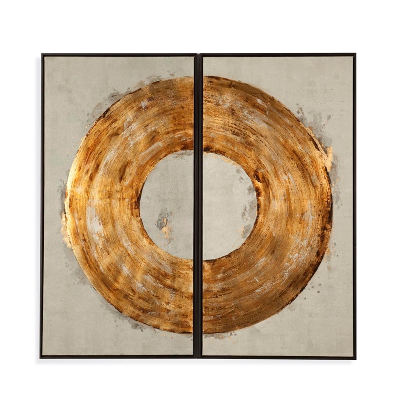 Pemberly Row Ring of Fire Canvas Fabric Wall Art in Metallic Gold