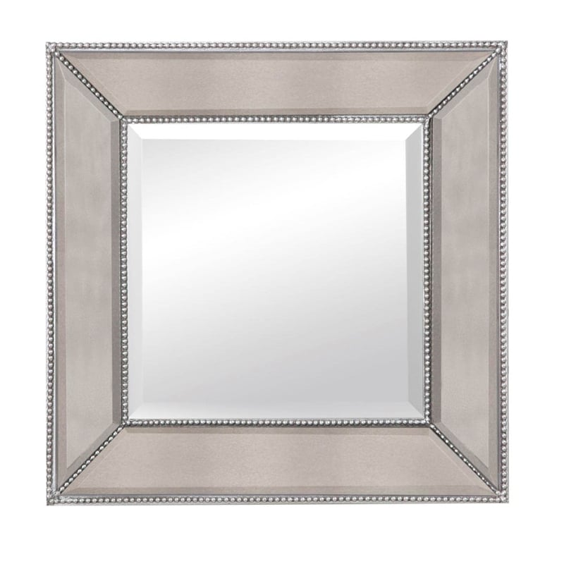 Pemberly Row Contemporary Beaded Wood Wall Mirror in Silver Leaf