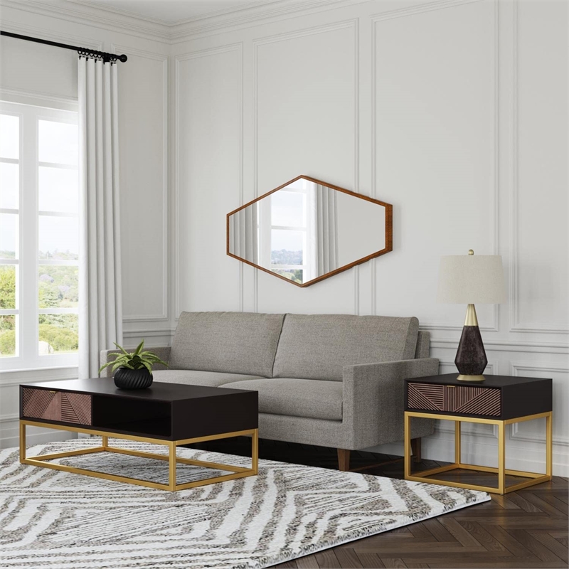 Pemberly Row Modern / Contemporary Wood Wall Mirror in Gold Leaf