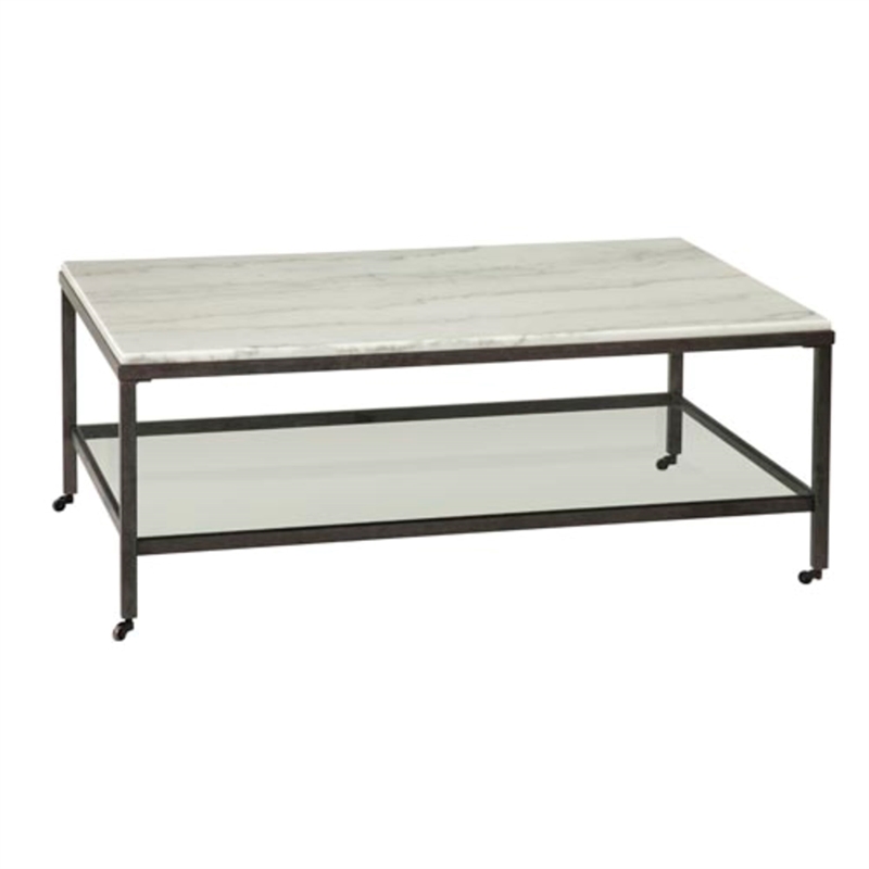 Pemberly Row Marble Rectangular Cocktail Table in Bronze and Ivory Marble