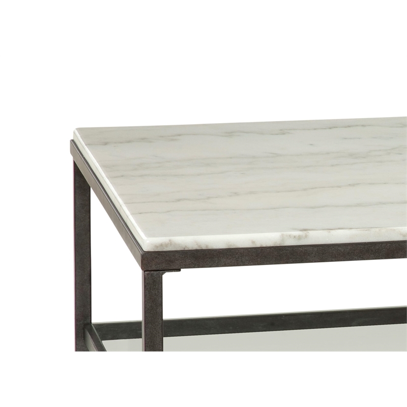 Pemberly Row Marble Rectangular Cocktail Table in Bronze and Ivory Marble