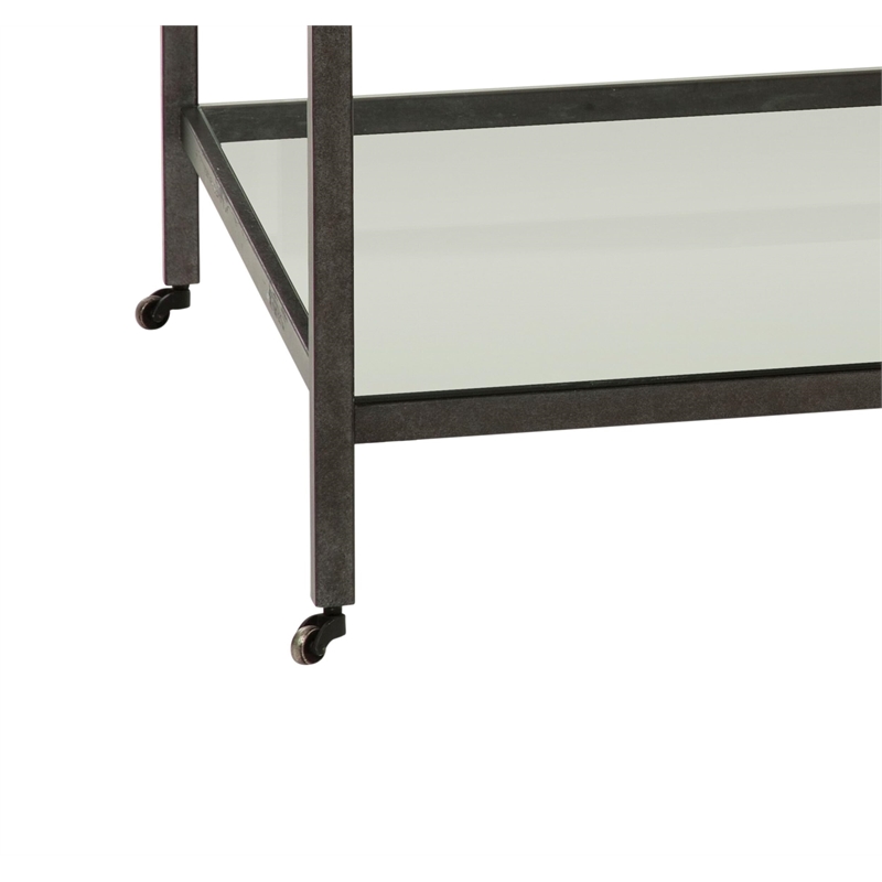 Pemberly Row Marble Rectangular Cocktail Table in Bronze and Ivory Marble