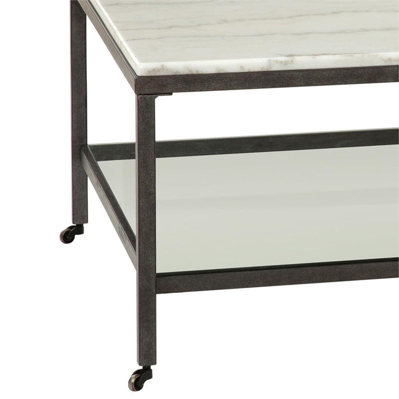 Pemberly Row Marble Rectangular Cocktail Table in Bronze and Ivory Marble