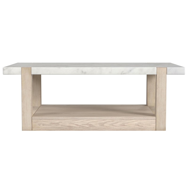 Pemberly Row Marble Rectangular Cocktail Table in Bronze and Ivory Marble