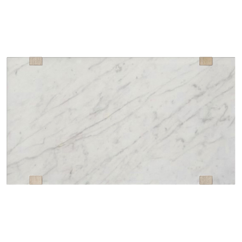 Pemberly Row Marble Rectangular Cocktail Table in Bronze and Ivory Marble