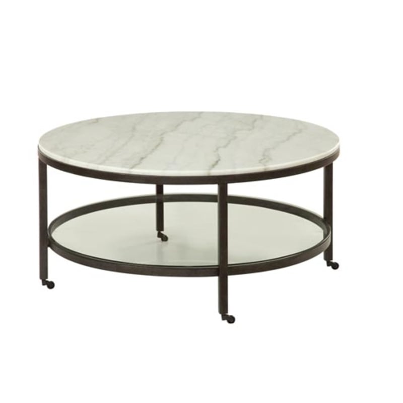 Pemberly Row Modern Marble Round Modern Cocktail Table in Bronze