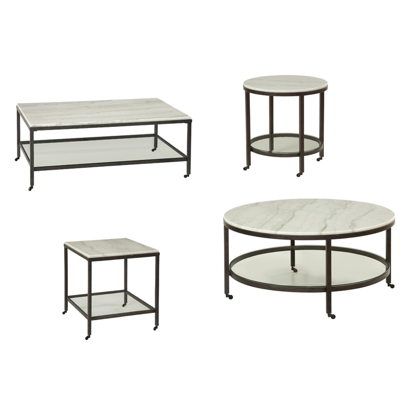 Pemberly Row Modern Marble Round Modern Cocktail Table in Bronze