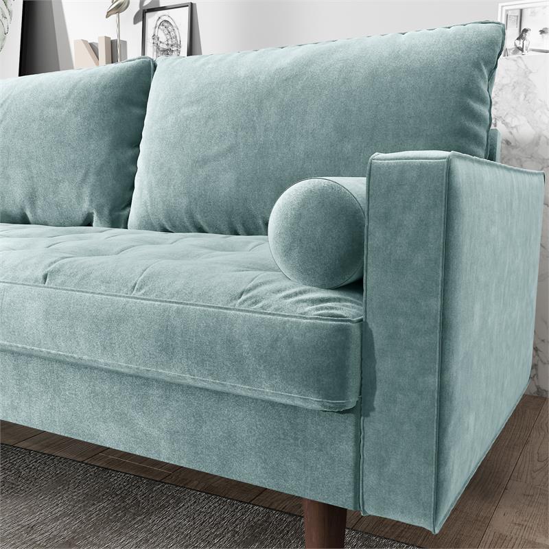 Pemberly Row Modern Velvet Living Room Loveseat In Grayish Cyan