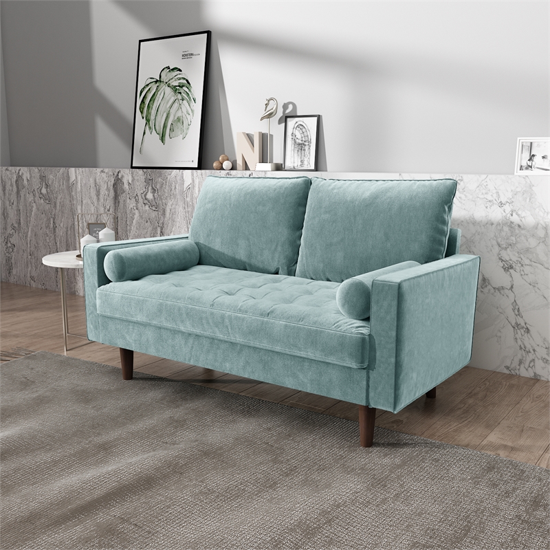 Pemberly Row Modern Velvet Living Room Loveseat In Grayish Cyan
