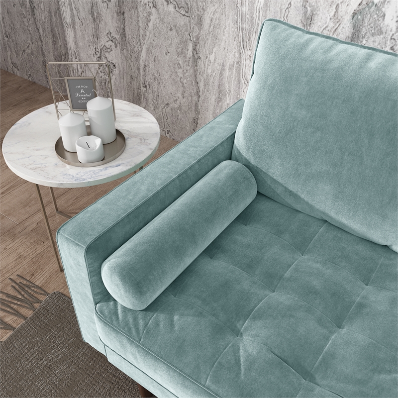 Pemberly Row Modern Velvet Living Room Loveseat In Grayish Cyan