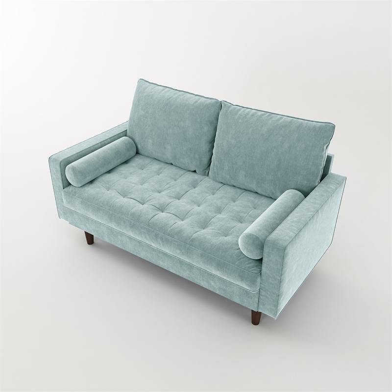Pemberly Row Modern Velvet Living Room Loveseat In Grayish Cyan