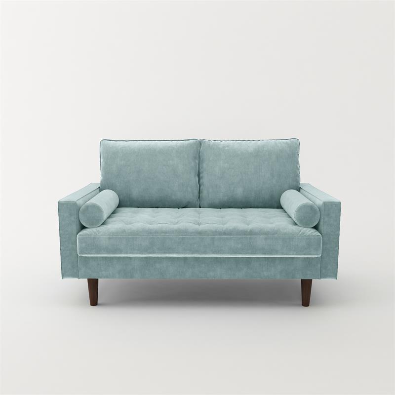 Pemberly Row Modern Velvet Living Room Loveseat In Grayish Cyan