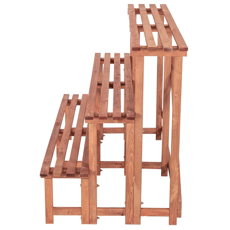 Pemberly Row Large 3-Tier Wood Step Plant Stand in Medium Brown