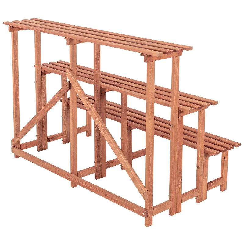 Pemberly Row Large 3-Tier Wood Step Plant Stand in Medium Brown