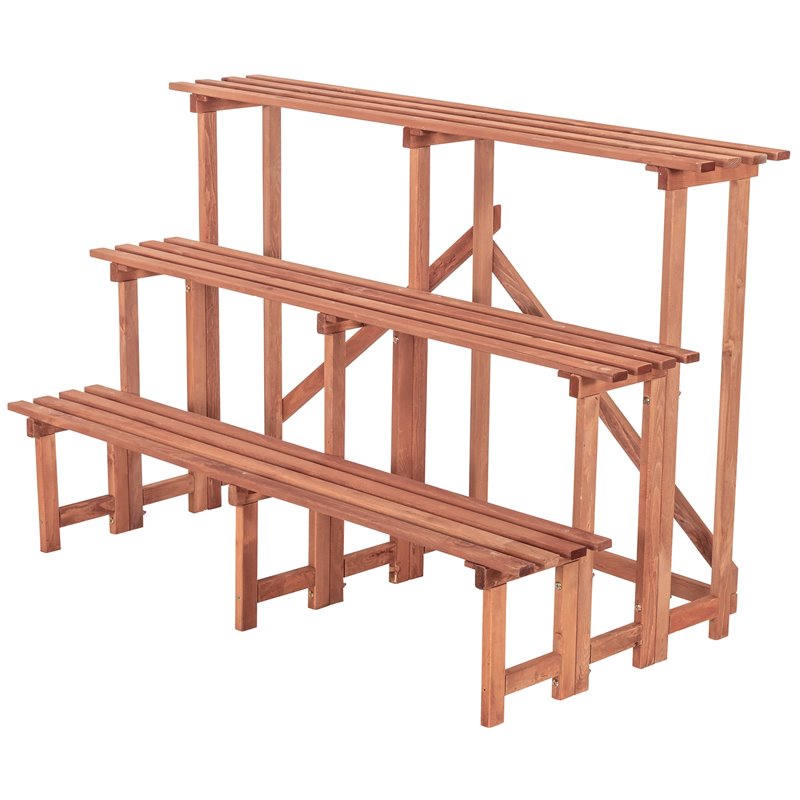 Pemberly Row Large 3-Tier Wood Step Plant Stand in Medium Brown