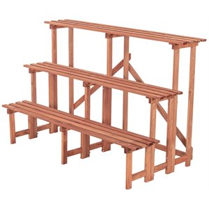 Pemberly Row Large 3-Tier Wood Step Plant Stand in Medium Brown