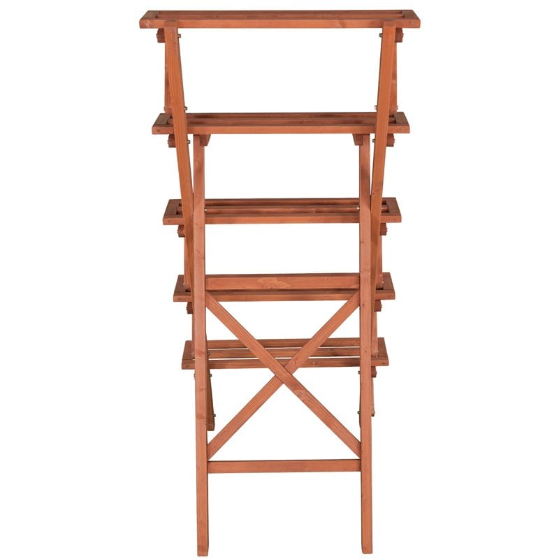 Pemberly Row 5-Tier A-Frame Wood Plant Stand in Medium Brown