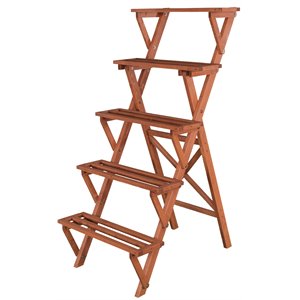Pemberly Row 5-Tier A-Frame Wood Plant Stand in Medium Brown