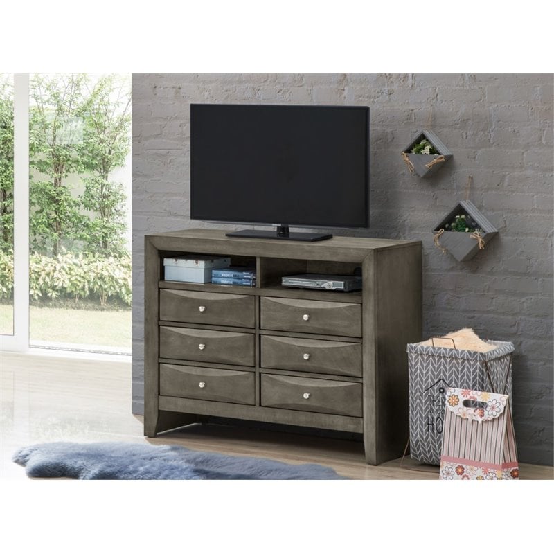 Pemberly Row Modern / Contemporary 6 Drawer TV Stand in Gray