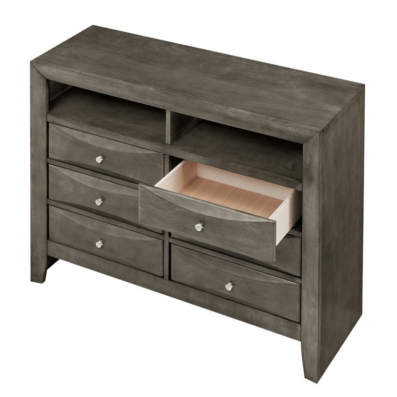 Pemberly Row Modern / Contemporary 6 Drawer TV Stand in Gray