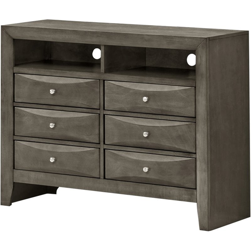 Pemberly Row Modern / Contemporary 6 Drawer TV Stand in Gray