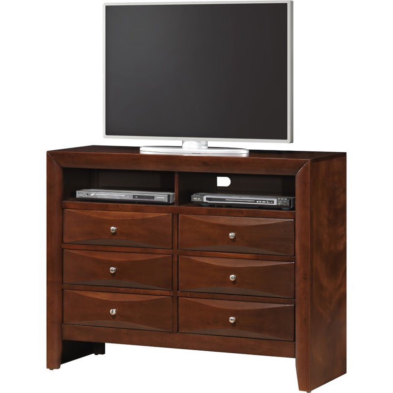 Pemberly Row Modern / Contemporary 6 Drawer TV Stand in Cherry