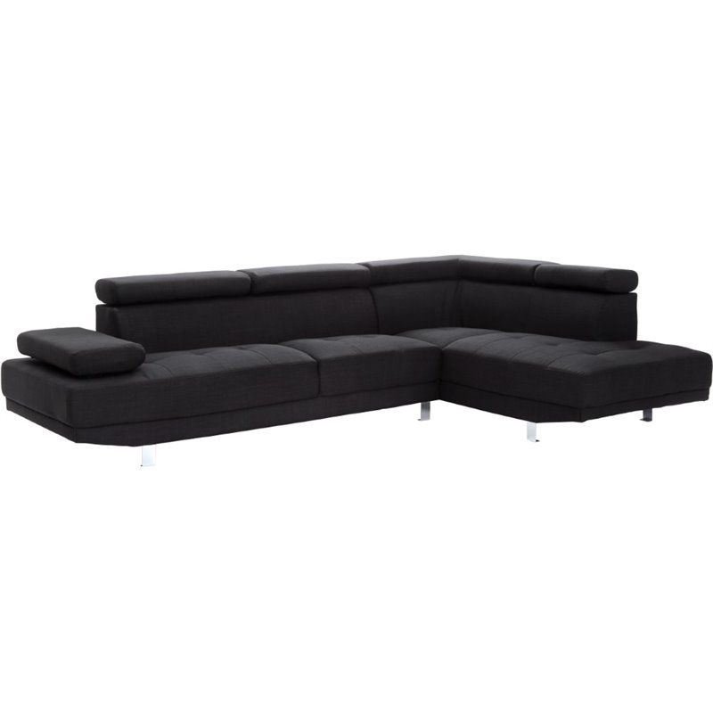 Pemberly Row Modern / Contemporary Twill Fabric Sectional in Black